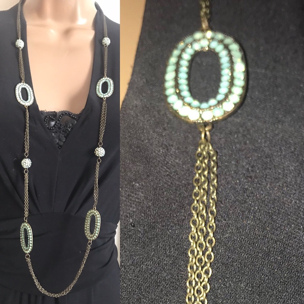 Crystal & Blue/Green Beads Necklace